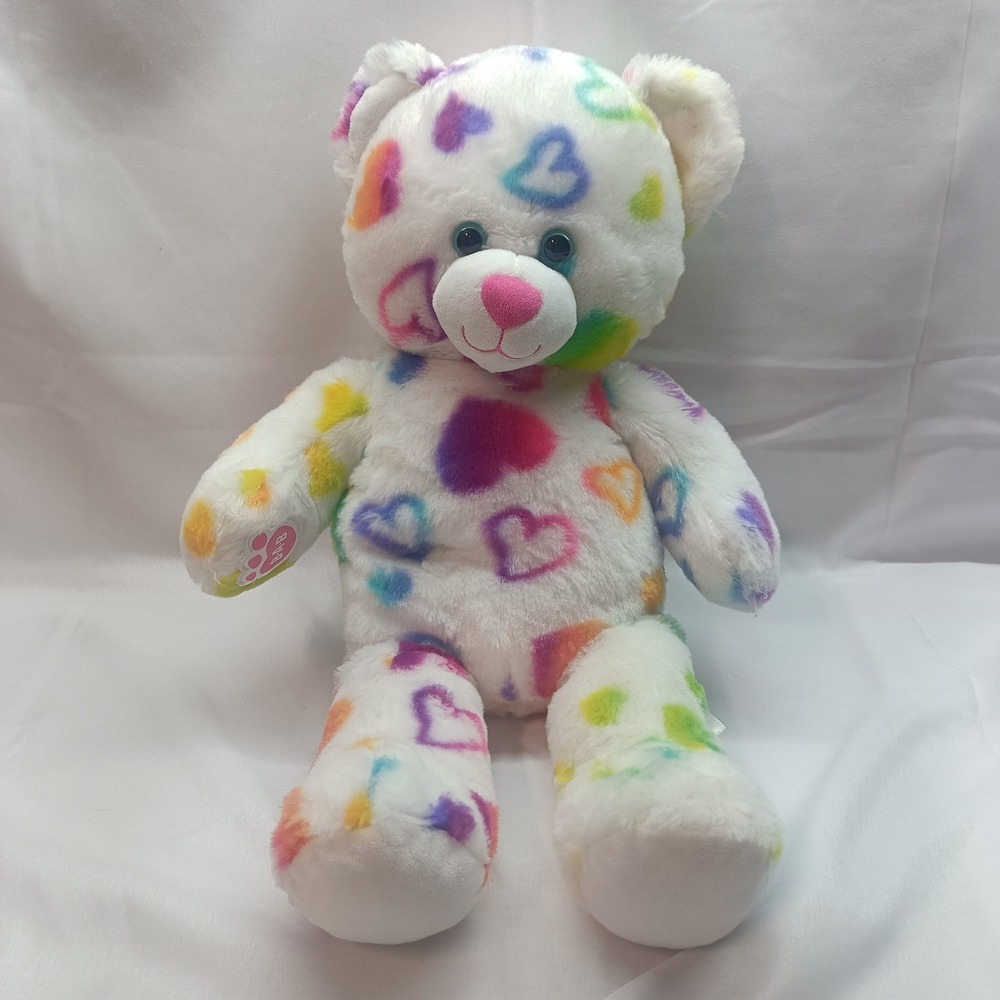 Build-A-Bear Workshop Rainbow Hearts Teddy Bear White Plush‎ 2017 Edition